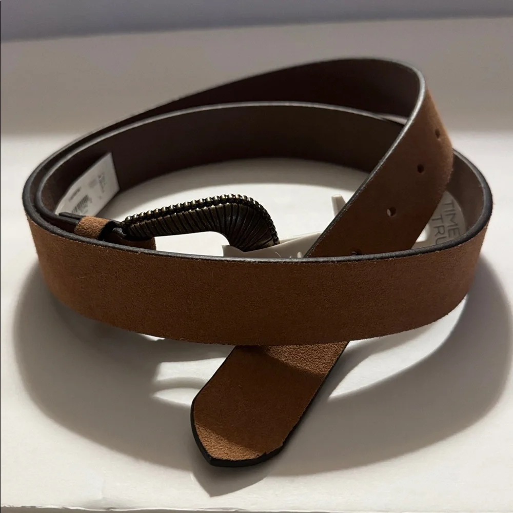 Ladies Classic Western Style Suede Leather Belt in Tan
